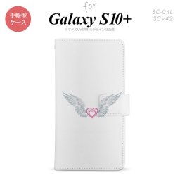 SC-04L SCV42 Galaxy S10+ 手帳型スマホケース カバー 白翼 ハート ピンク nk-004s-s10p-dr471