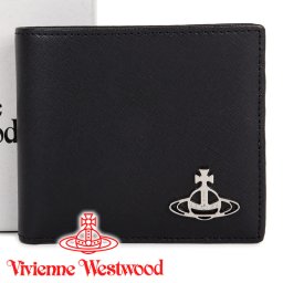 ヴィヴィアンウエストウッド 財布 ヴィヴィアン Vivienne Westwood メンズ レディース ブラック 二つ折り財布 SAFFIANO 51010016 L001N N402 BLACK 【ラッピング無料 誕生日 お祝い プレゼント ギフト 贈り物】