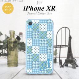 iPhoneXR iPhone XR スマホケース ソフトケース パッチワーク 水色 +アルファベット メンズ レディース nk-ipxr-tp1064i