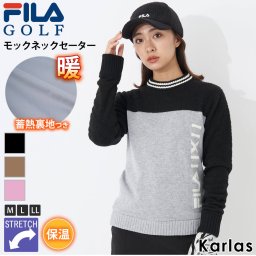 FILA GOLF フィラゴルフ ゴルフウェア セーター 長袖 レディース モックネック ハイネック ブランド 秋 冬 ストレッチ 保温 防寒 スポーツ 黒 ロゴ M L LL 2023fw NEW LINE karlas