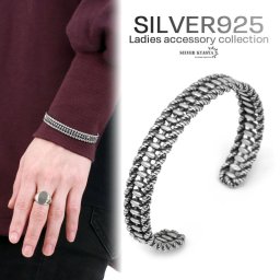 レディースバングル シルバー925 シルバー ブレスレット ロープ 透かし 腕輪 金属アレルギー対応 幅10mm 女性