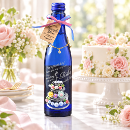 卒業 退職 名入れ SXX 日本酒 宝酒造 松竹梅白壁蔵 澪 スパークリング日本酒 300ml デコ仕上げ ボトルネックレス・タグ・リボン付 布張りBOX入り / プレゼント ギフト 退職 記念 誕生日 長寿 祝い 青 ブルー かわいい お洒落 女性