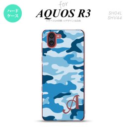 SH-04L SHV44 R3 AQUOS R3 スマホケース カバー ウッドランド 迷彩 C 青 +アルファベット nk-r3-1154i