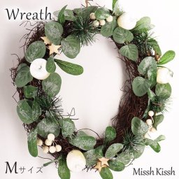 母の日 ギフト プレゼント 花 グリーン&ホワイトアップルリース Mサイズ 32cm Round Leaves 贈り物 インテリア おしゃれ