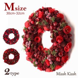 クリスマスリース 30cm レッド まつぼっくり ブルーベリー Mサイズ Wreath Red Pine & BlueBerry M