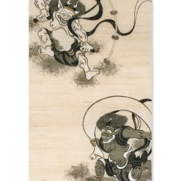 タペストリー 麻100％ タペストリー「風神雷神」t-743 60×120cm