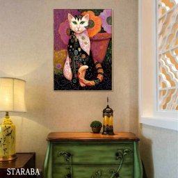 絵画 ファブリック ネコ 猫 パネル 枠付き 40×60cm アート 人気 モダン 絵 装飾 額入り画 額装込 インテリア アートパネル リビング プレゼント 壁掛け 壁絵 ホテル 旅館 カフェ アートフレーム 送料無料