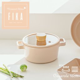 FIKA ピーチピンク キャセロール 16cm 両手鍋 一人鍋 鍋 なべ 一人用 セラミック くっつかない 木製ハンドル IH 対応 ガス コンロ 対応 韓国ブランド おしゃれ 可愛い 綺麗 北欧 デザイン ピンク 白 人気 ウッド ギフト 結婚祝い 新築祝い 贈り物 母の日