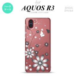 SH-04L SHV44 R3 AQUOS R3 スマホケース カバー 花柄 ガーベラ 透明 グレー nk-r3-071