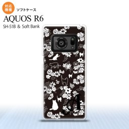 SH-51B AQUOS R6 AQUOS R6 スマホケース ソフトケース 猫 花 黒 +アルファベット メンズ レディース nk-r6-tp1725i