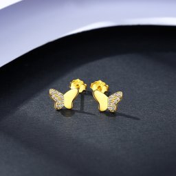 ピアス 両耳用 キュービックジルコニア ホワイト シルバー925 イエローゴールド スタッド 可愛い かわいい モチーフ 蝶 バタフライ ce20121217