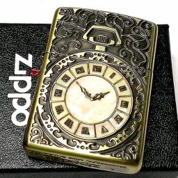 ZIPPO アーマー ジッポ ライター シェルウォッチ ブラスイブシ アンティーク ゴールド 天然貝象嵌 シェルインレイ 両面加工 ギフト かっこいい メンズ レディース