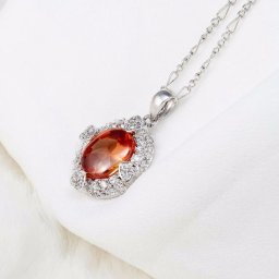 ネックレス キュービックジルコニア レッド 真鍮 シルバー カニカン オーバル 大粒 4本爪 エレガント 可愛い かわいい モチーフ ハート はーと 40+5cm n12105007