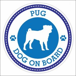 セーフティサイン ステッカー Dog on board PUG パグ ブルー 直径13cm あおり運転 対策 カーステッカー 煽り運転対策 自動車用 屋外 屋内 防水 かわいい おしゃれ 安全対策 カーサイン 肉球マーク