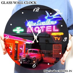 掛時計 ネオン かわいい ガラス ウォールクロック Blue Swallow MOTEL IN おしゃれ かっこいい レトロ モーテル アメリカン 雑貨 壁掛け ガレージ アンティーク ディスプレイ インテリア 部屋 店舗 カフェ レストラン バー
