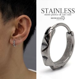 ステンレス素材 スタッズフープピアス シルバースタッズピアス ワンタッチ メンズピアス シンプル 片耳用 イヤリング 男性