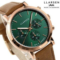 エルラーセン 時計 ノア 38mm デンマーク製 クロノグラフ レディース 腕時計 ブランド LL148RFSN グリーン ブラウン 革ベルト