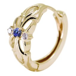 フープピアス 18k メンズ 片耳 ピアス 18金 百合の紋章 サファイア メンズピアス 透かし 9月誕生石