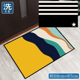 玄関マット 室内 おしゃれ 洗える 約59×87cm キッチンマット アクセントマット イラスト マット 敷物 転写プリント TEN094-B アメリカン2ネイビー
