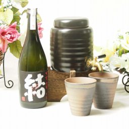 本格焼酎サーバー1000cc(18cm×24cm 1kg)萬古焼きペアカップ付セット(鹿児島県濱田酒造 本格芋焼酎 結 25度 720ml) 焼酎サーバー説明書付