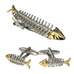 鎌倉カフス工房 魚の骨モチーフカフス ネクタイピンセットネクタイピン・メンズ cf1332ed111 結婚式 旦那 プレゼント ギフト 彼氏 父の日 誕生日プレゼント