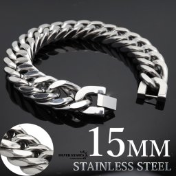 15mm 太め 4面カット ダブル喜平ブレスレット マイアミキューバン チェーンブレスレットシルバー silver 銀色 ステンレス 中折れ 父の日