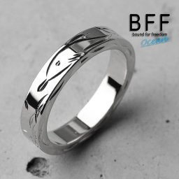 BFF ブランド ドルフィン 幅4mm 平打リング シルバー 銀色 silver スクロール フラットバンド ペア ハワイ ハワイアンジュエリー 手彫り 彫金 専用BOX付属