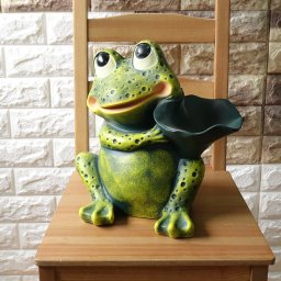 ポルトガル製 緑 かえる 幸せを呼ぶ 開運 カエルグッズ 置物 テラコッタ製 ヨーロッパ ガーデン オブジェ 34cm 【まいどカエル】 アンティーク調 インテリア ラッキーアイテム pto-1377g