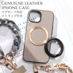 iphone ケース レザー リング付き iphone17 iphone16 iphone15 iphone14 MagSafe ショート ストラップ 本革 アイフォン 17 16 15 14 13 13mini magsafe対応 ゴートレザー マグセーフ 17e 16pro 15pro リング ブラック スリム ストラップ付き スタンド メタリック 送料無料