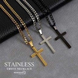 クロスネックレス ステンレス チェーンネックレス メンズ ゴールド シルバー ブラック 十字架 喜平チェーン シンプルネックレス 金属アレルギー対応 男性 ペンダント