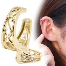 イヤーカフ 18k 18金 レディース 片耳用 唐草 リバーシブル 誕生石 4月 イヤカフ 重ね付け