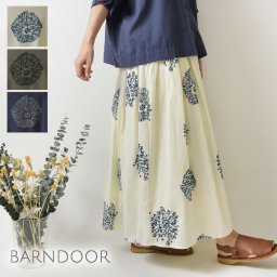 【BARNDOOR バーンドア】コットン ボイル ボタニカル プリント タック スカート (1191183g)レディース 春 夏 ゆったり 北欧 大人可愛い フレア Aライン 体型カバー ナチュラル 服 新作 おしゃれ ナチュランド 人気 30代 40代 50代 60代 母の日 クリスマス ギフト プレゼント