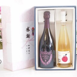 実りの秋の贈り物 感謝の贈り物ボックス エレガントなシャンパン ドンペリロゼと国産ワインセット(青森弘前産りんご使用 シードルワインやや甘口(京都府)500mlシャンパンドンペリニヨンロゼ750ml