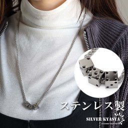 ステンレス 3連 サイコロネックレス ペンダント ロングネックレス シルバー 原宿系 渋谷系 オシャレ女子 トレンド 新デザイン 重厚感 重量感 金属アレルギー対応