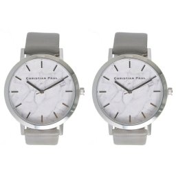 クリスチャンポール 時計 ユニセックス ペアウォッチ シェア 43mm ホワイトマーブル 大理石柄 シルバーケース グレー レザー MWS4302MWS4302 ブランド カップル 男女 ペアセット 誕生日 プレゼント ギフト 成人 卒業 入学