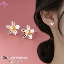 菊花のフラワーピアス 菊 シルバー925 フラワー 金属アレルギー ピアス シンプル アレルギー対応 シンプルピアス 菊花 フラワーピアス レディース 女性 かわいい お花