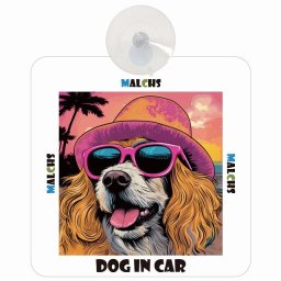 Malchs マルックス DOG IN CAR 吸盤 犬用 車 かっこいい おしゃれ 犬 イラスト付 海 麦わら帽子 サングラス 夏ドッグインカー ドッグオンボード 安全対策 あおり運転 セーフティサイン 窓ガラス デコ 外出 ドライブ 愛犬車用グッズ カーサイン 吸盤