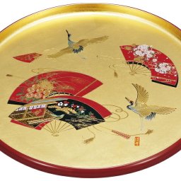 【送料無料】 山中漆器 宝扇 9.0丸盆（お盆 トレイ 蒔絵 漆器 お中元 法人 記念品 ノベルティ 日本製）なごみや本舗