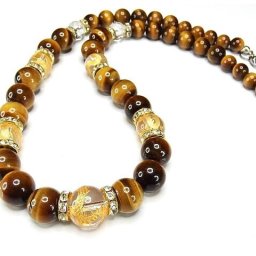 水晶金龍手彫り14mm12mm天然石タイガーアイ ネックレス ロンデル ワイヤ仕上げ