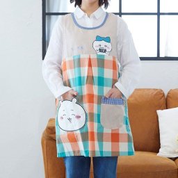 ちいかわ ハチワレ 顔ポケットエプロン チェック柄 家事 料理 保育園 幼稚園