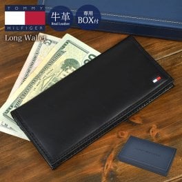本革 長財布 メンズ ファスナーなし トミーヒルフィガー TOMMY HILFIGER ブランド 31TL19x013 レザー 牛革 財布 薄い かぶせ カード入れ 多い 1万円札対応 札入れ 小銭入れ たくさん入る 軽量 本革財布 黒 ブラック おしゃれ 専用箱入り 誕生日 父の日 プレゼント  ギフト
