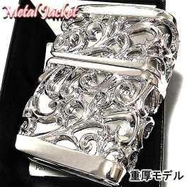 ZIPPO ライター 超重厚 メタルジャケット シルバー ジッポ デビル ニッケル鏡面仕上げ 豪華 彫刻デザイン 4面加工 銀 メンズ アクセサリー かっこいい プレゼント ギフト