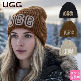 UGG アグ ビーニー ニット帽 ビッグロゴ チャンキー クラフテッド リブ ビーニー U CHUNKY CRAFTED RIB BEANIE 102345 レディース 帽子 かぎ針編み クロシェットヤーン グラフィック UGGフォントロゴ