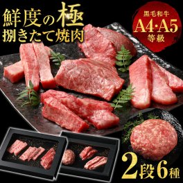 【A4,A5等級 黒毛和牛 2段 6種】【食べ比べ 焼肉 ハンバーグ】ギフトボックス 化粧箱 メッセージカード のしOK プレゼント ギフト ソース付き  牛肉 送料無料(※一部地域を除く)
