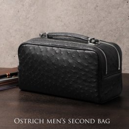 オーストリッチ セカンドバッグ ダブルファスナー/メンズ/marelli オーストリッチバッグ ビジネスバッグ 紳士 仕事 ブラック 誕生日 父 プレゼント ギフト 父 ギフト 父の日 (9846r) クリスマス バレンタイン 母の日 女性 定年退職 バレンタイン 成人祝い
