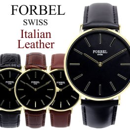 FORBEL フォーベル メンズ 腕時計 イタリアンレザー 本革ベルト クオーツ 日常生活防水 アナログ シンプル ステンレスケース スリム 薄型 FORBEL012 ギフト