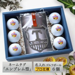 ゴルフネームプレート＆ボールセット＜プロ仕様＞【ステンレス切り文字 ネームタグ「エンブレム型」＆ 名入れ ゴルフボール 6個セット】 本革 プレゼント 高級 ゴルフ ゴルフ用品 誕生日 母の日 父の日 敬老の日 記念日 男性 女性 20代 30代 40代 50代 60代 70代