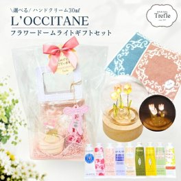 ロクシタン ギフト ロクシタン ハンドクリーム 30ｍｌ ＆ ミニ フラワードームライト ギフト 手のひらに うるおいと光を添えて ロクシタンの香り と 小さな灯りがそっと寄り添う そのまま贈れる 大人かわいい 癒しギフト ミニフラワードーム Trefle オリジナルハンドチーフ付き クリアバッグ 入り 電池付 ミニチューリップライト 小花 ライト 送料無料 誕生日 誕生日プレゼント 妻・嫁 彼女