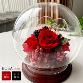 名入れ★ROSA-ロサ- *赤*(茶底）（枯れないお花） ＜メッセージ名入れ可能＞ ＜プリザーブドフラワー ガラスドーム＞ ＜母の日 名入れ＞ ＜結婚式 両親 記念品　バレンタインデー/ホワイトデー＞母の日プレゼント　名前入り