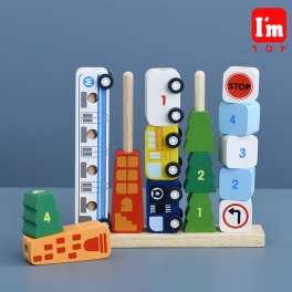 I'm TOY  アイムトイ ソート＆カウントシティ IM-27390 プレゼント おもちゃ 女の子 男の子 木のおもちゃ1歳 2歳/知育玩具/紐通し/おもちゃ/ひも通し/パズル/車/お誕生日プレゼント/お誕生日プレゼント/